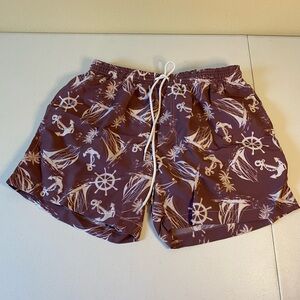 Bear Bottom Swim Trunks Mens M Drawstring, Boat Sailor Theme (E6)